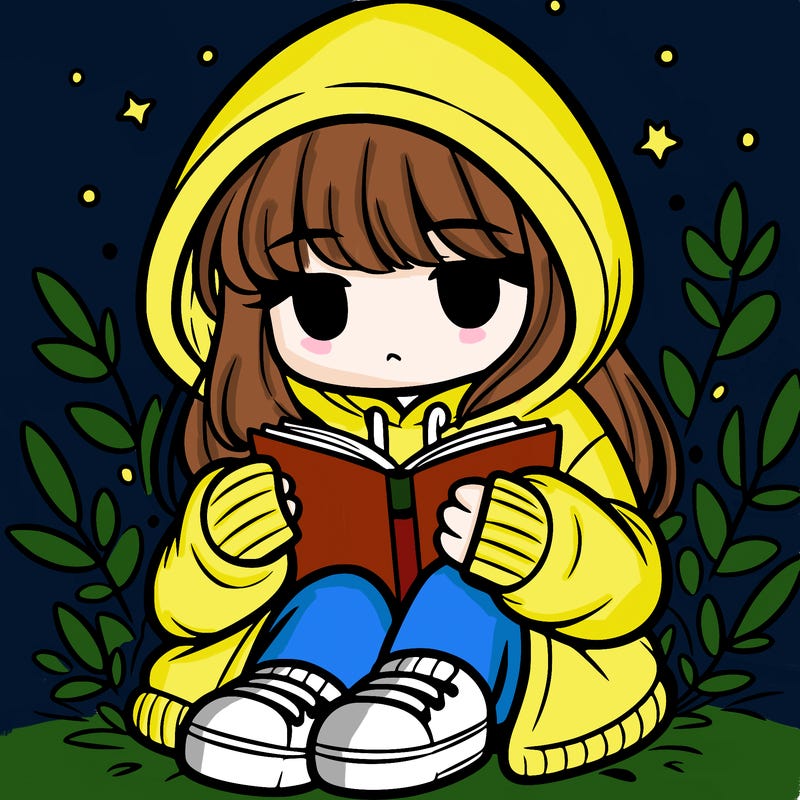 girl in oversized hoodie reading a book