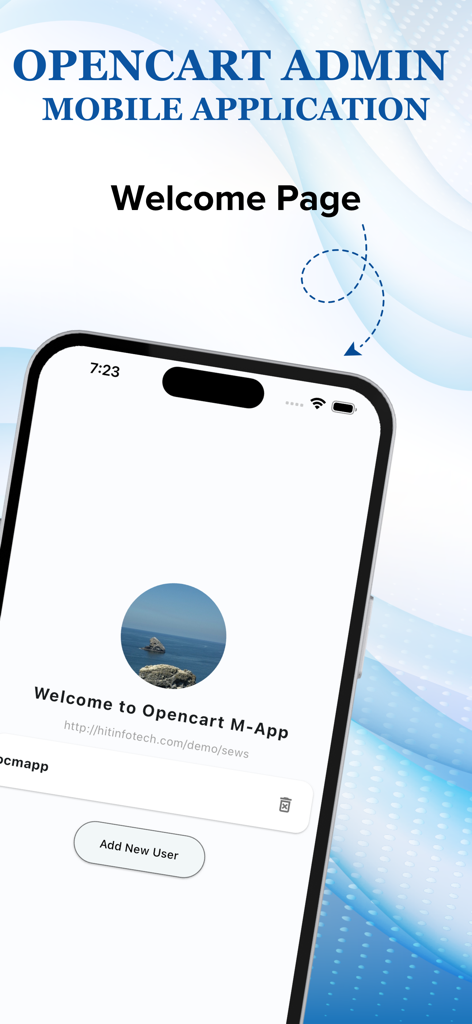 Opencart Admin Mobile App. - Opencart Admin Mobile App Willkommensseite auf einem iPhone-Bildschirm angezeigt
