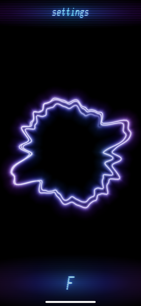 Helix Tuner - Fノート用の光る紫色の干渉パターンを特徴とするミニマリストチューニング画面