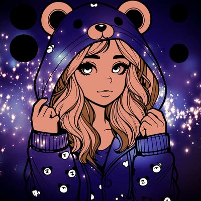 realistic girl in a animal pjs hoodie