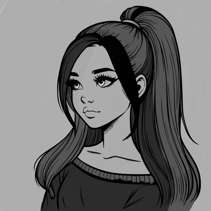 realistic girl with a high ponytail