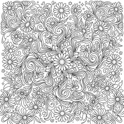 Embark on a creative journey with this mesmerizing coloring page featuring daisy mandalas infused with a psychedelic vibe. Discover a world of swirling patterns and organic floral designs ready for your personal touch.