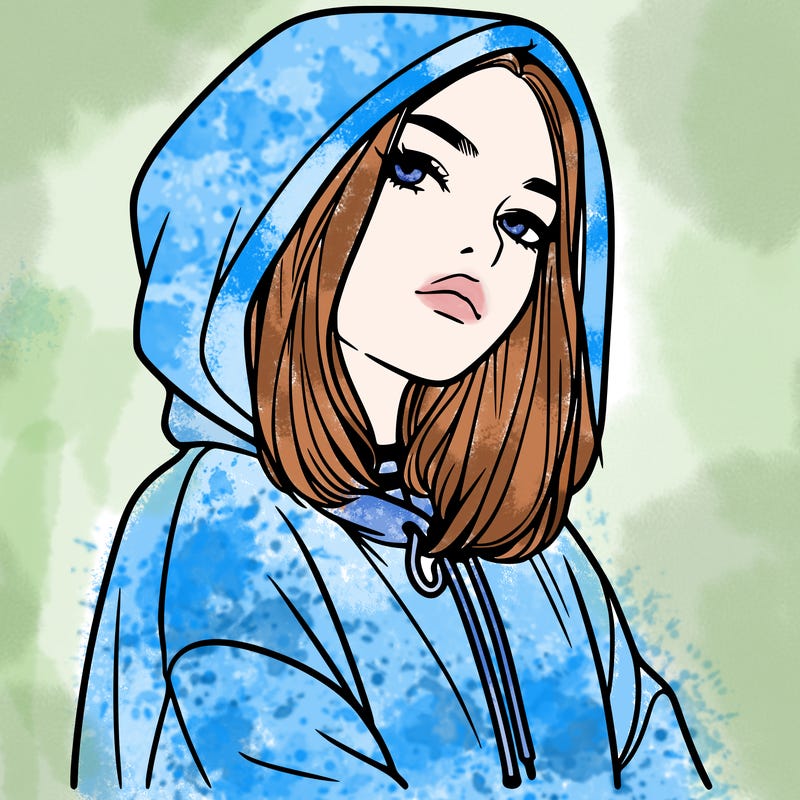 a realistic girl in a hoodie