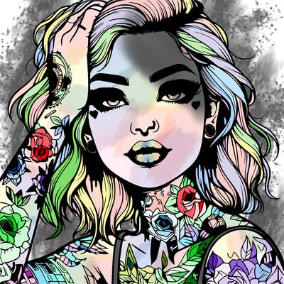 realistic girl with tattoos all over