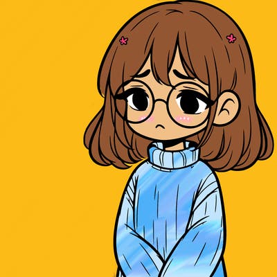 sad girl with glasses in a sweater