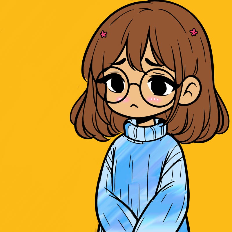 sad girl with glasses in a sweater