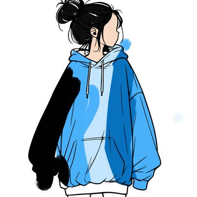realistic girl with a oversized sweatshirt on and a bun