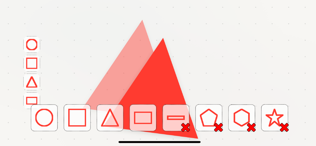 GeoArt Creator - Shape Design - Interface of GeoArt Creator app showing red triangles and a geometric shape selection menu