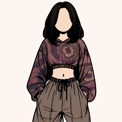 realistic girl faceless with baggy pants and a crop top