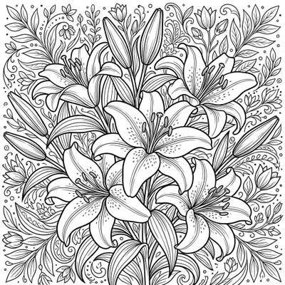 Immerse yourself in the elegance of Casablanca lilies with this beautifully intricate coloring page. Designed for teens, it offers a perfect blend of artistic challenge and relaxing floral beauty.