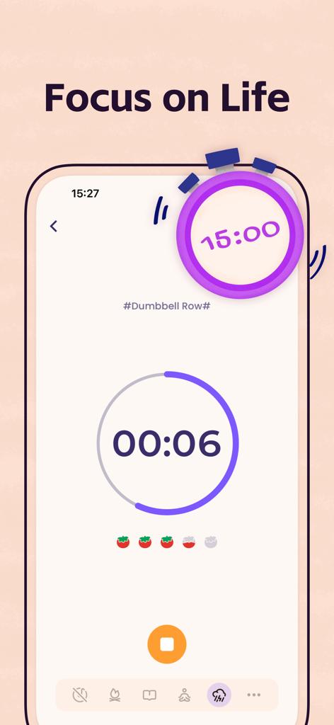 Planner Pro - Daily Planner - Focus timer screen in the Planner Pro app showing a fitness activity tracker with a pomodoro style countdown