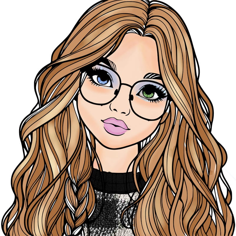 girl with long hair and freckles and glasses realistic
