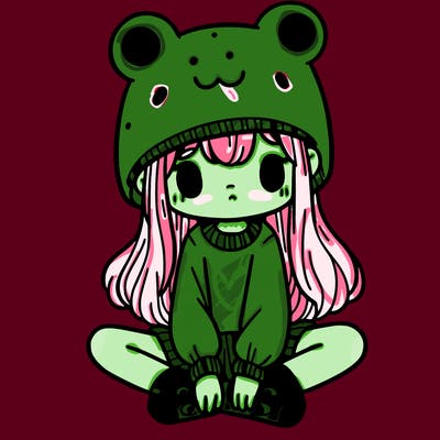a girl wearing a frog hat and some frog socks