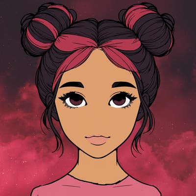 realistic girl with two buns on top of her head