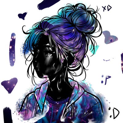 realistic teenage girl with a messy bun