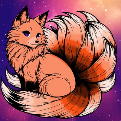 realistic detailed 9 tailed anime fox