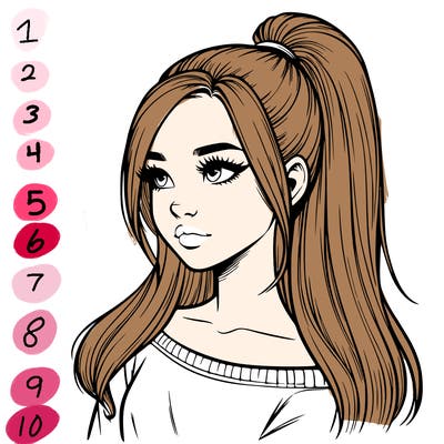 realistic girl with a high ponytail