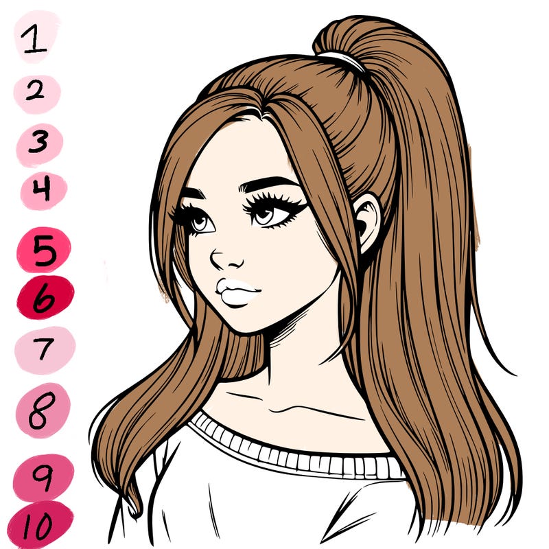realistic girl with a high ponytail