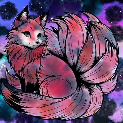 realistic detailed 9 tailed anime fox