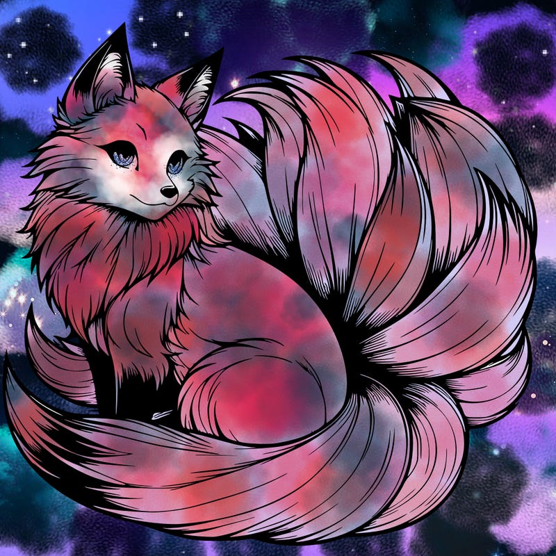 realistic detailed 9 tailed anime fox