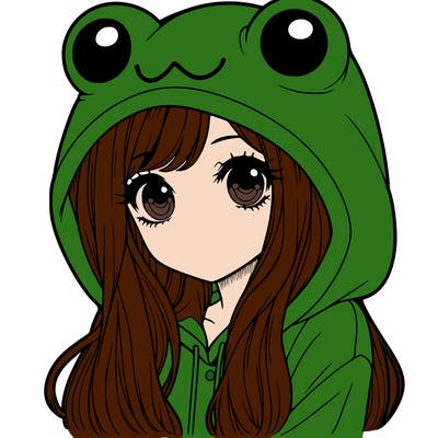 a pretty girl wearing a frog hoodie portrait with long hair