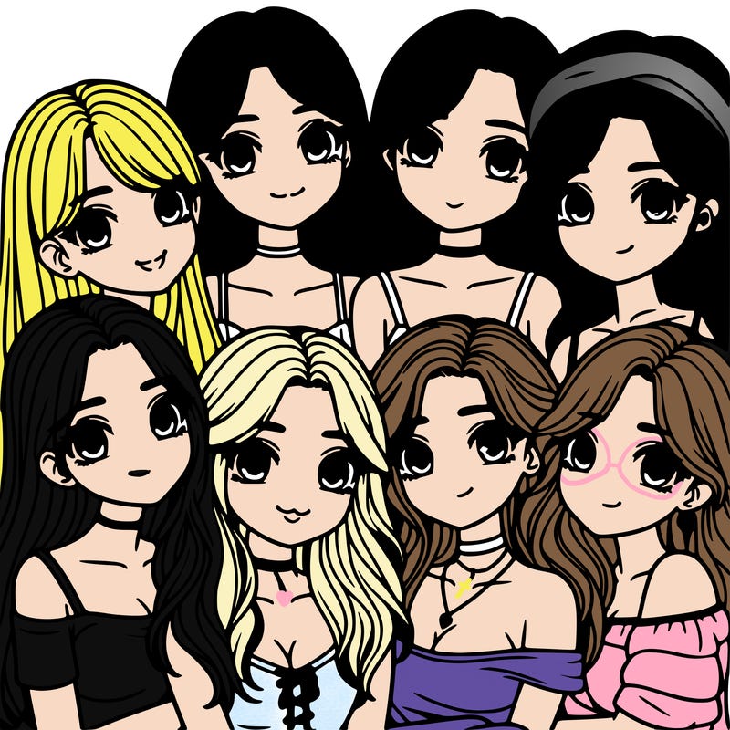 cute group of women realistic