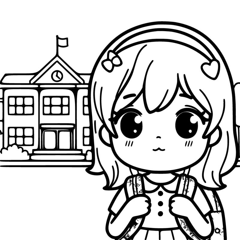 shy girl in front of a school