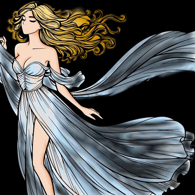 realistic woman in dress flowing the the wind