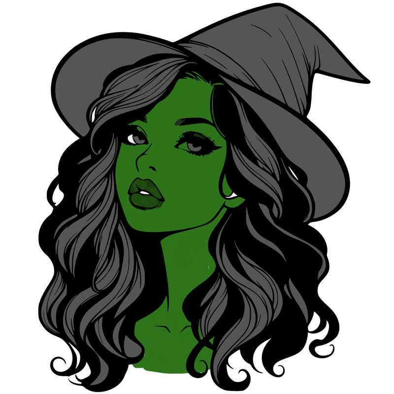 realistic witch girl with wavy hair and lips
