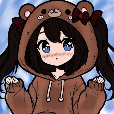 cute anime girl with ponytails and a cute bear hoodie
