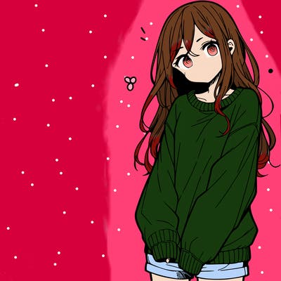 manga teen girl  in a sweater and baggy pants