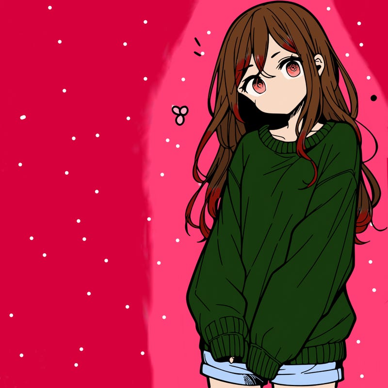 manga teen girl  in a sweater and baggy pants
