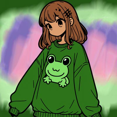 girl wearing frogging sweatshirt