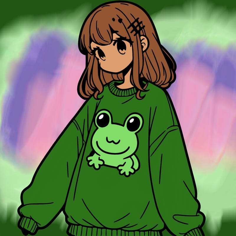 girl wearing frogging sweatshirt