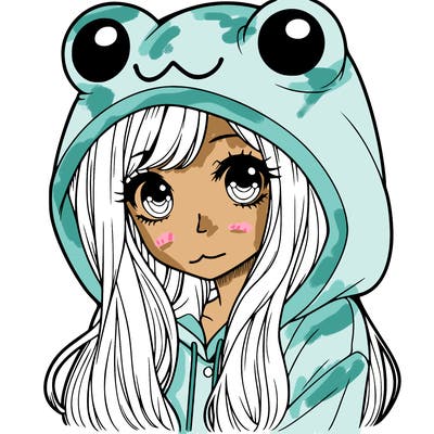 a pretty girl wearing a frog hoodie portrait with long hair