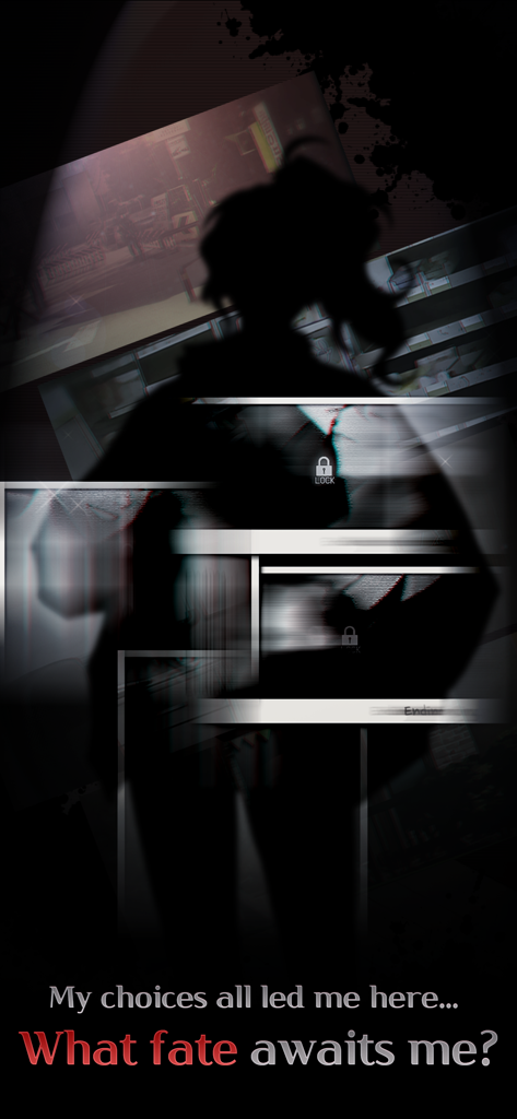 Havenless- Thriller Otome Game - A mysterious character silhouette in Havenless otome game with the text My choices all led me here What fate awaits me