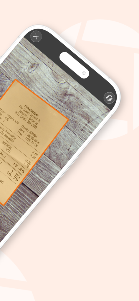 iPhone, das Genius Scan Enterprise verwendet, um automatisch einen Papierschein auf einem Holztisch zu erkennen und zu scannen