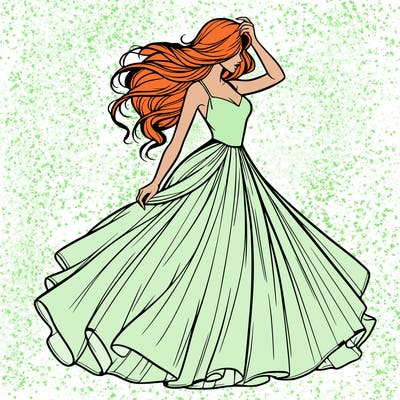 realistic woman with dress flowing in the wind