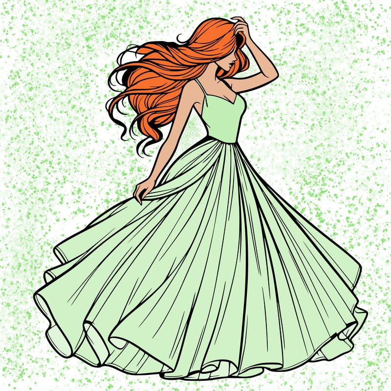 realistic woman with dress flowing in the wind