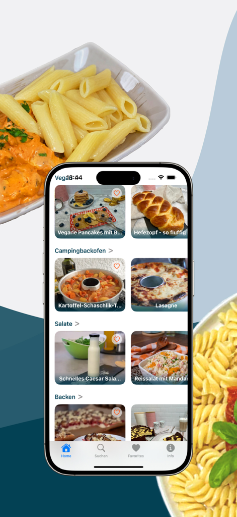 Bianca's Kitchen - Bianca's Kitchen mobile app display featuring diverse recipe categories for camping ovens and everyday healthy cooking.