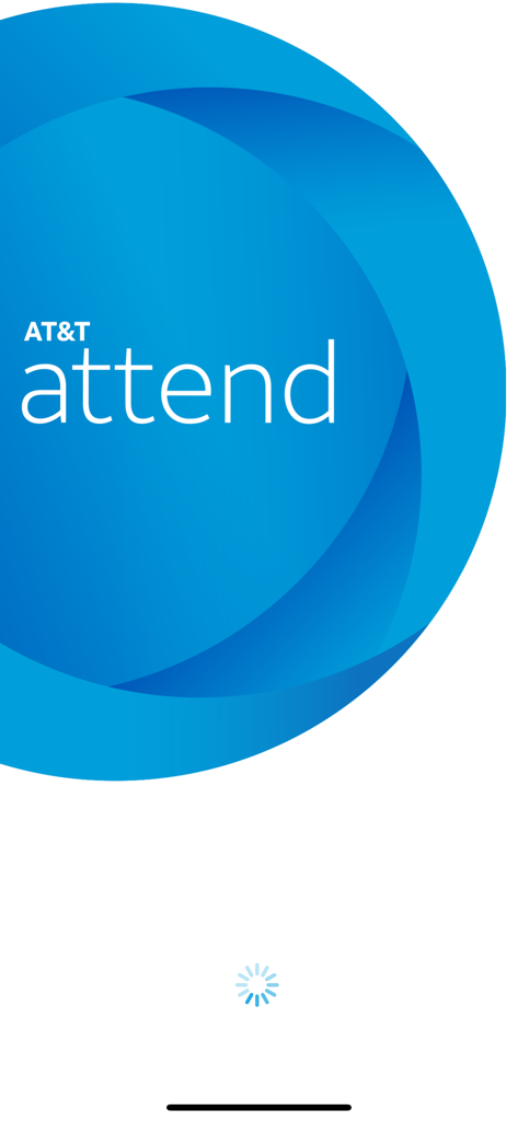 Tela inicial do aplicativo AT&T attend com logotipo e indicador de carregamento