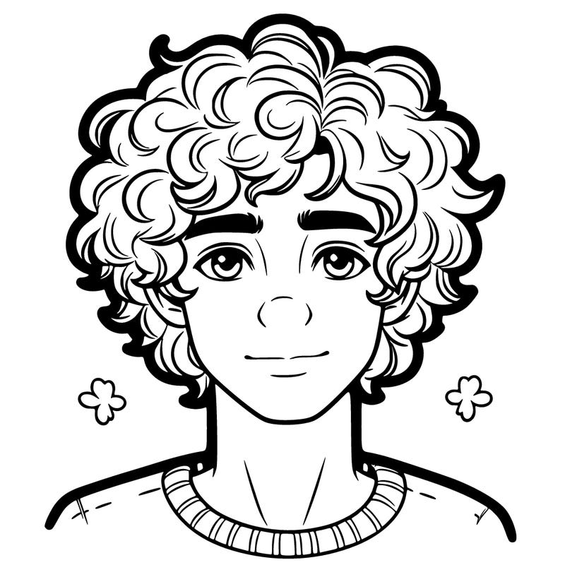 a realistic teenage boy with curly hair