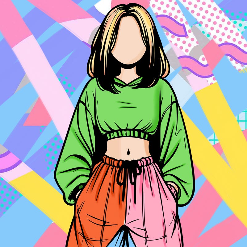 realistic girl faceless with baggy pants and a crop top