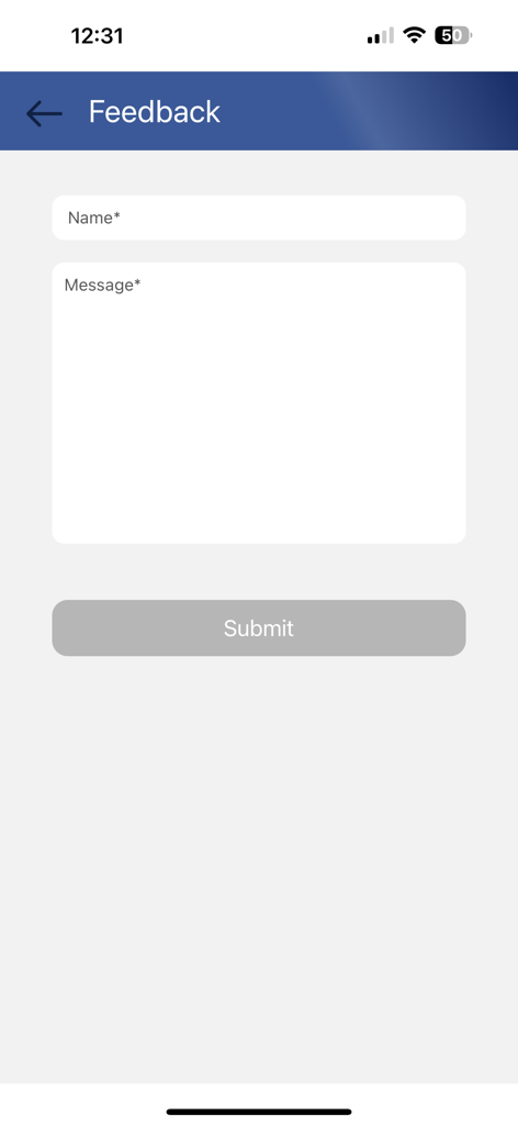 Digi Yatra - Digi Yatra app feedback screen with name and message input fields