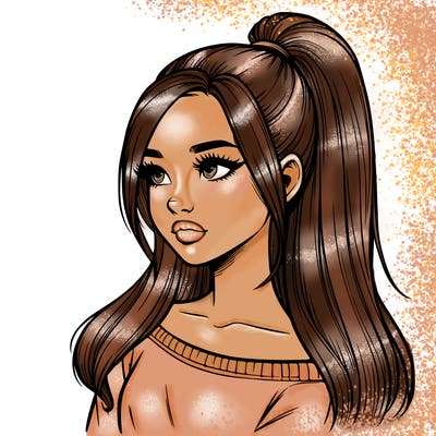 realistic girl with a high ponytail