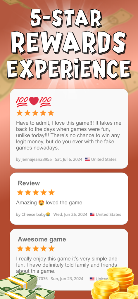Coinnect Pro: Win Real Money - Screenshot of positive five star user reviews for Coinnect Pro Win Real Money app