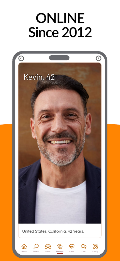 Plus40 - dating and chat. - A mobile screenshot showing a 42 year old man profile on the Plus40 dating app