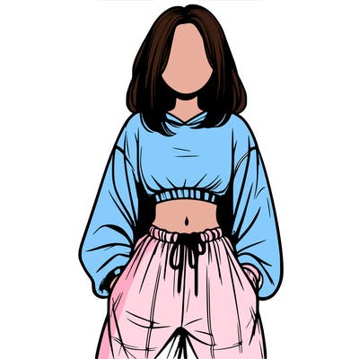 realistic girl faceless with baggy pants and a crop top