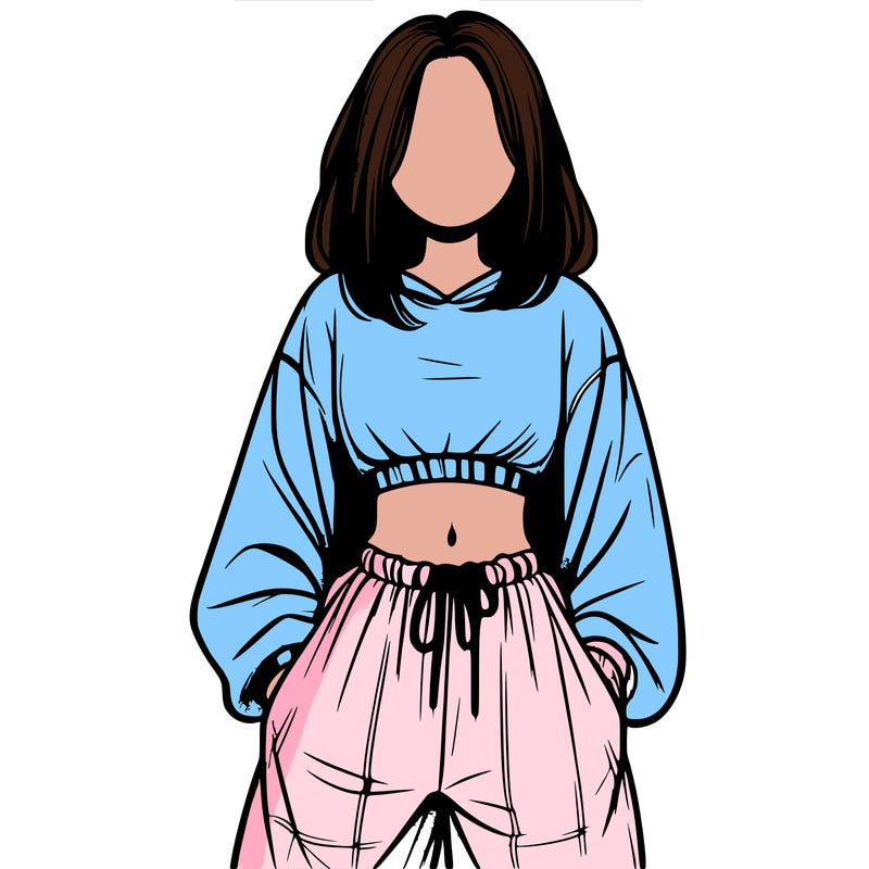 realistic girl faceless with baggy pants and a crop top