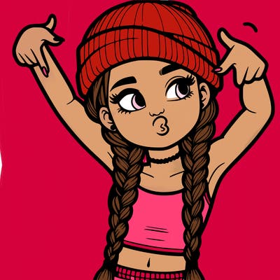 realistic teenage girl with braids and a beanie and crop top doing 🫶🏼